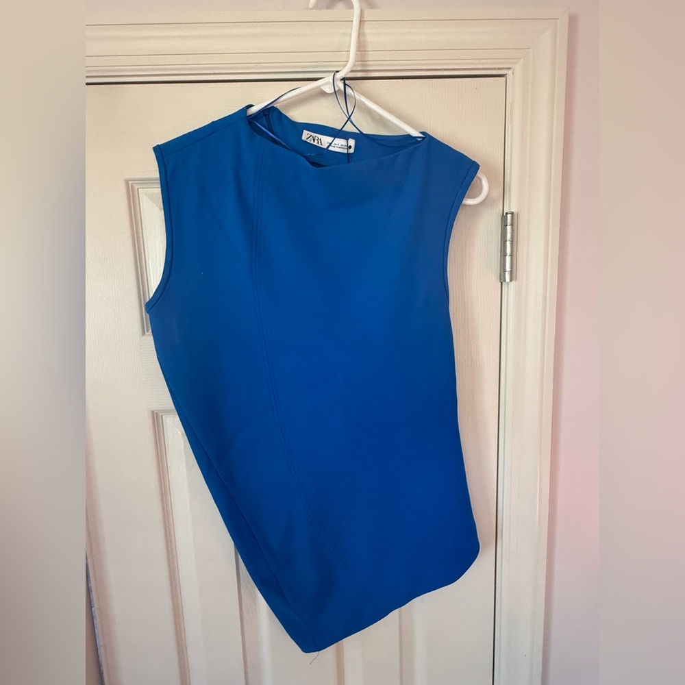 NWT ZARA Asymmetrical Top - Mid Blue - Small - Picture 8 of 14